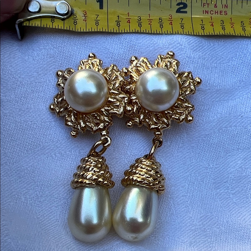 Balenciaga 2008 Nicholas Ghesquiere Gold Pearl Drop Clip-on Earrings